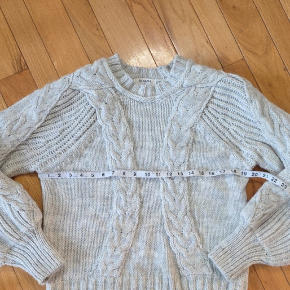 Zenana Outfitters Cable Knit Sweater - Light Gray - Picture 2 of 8